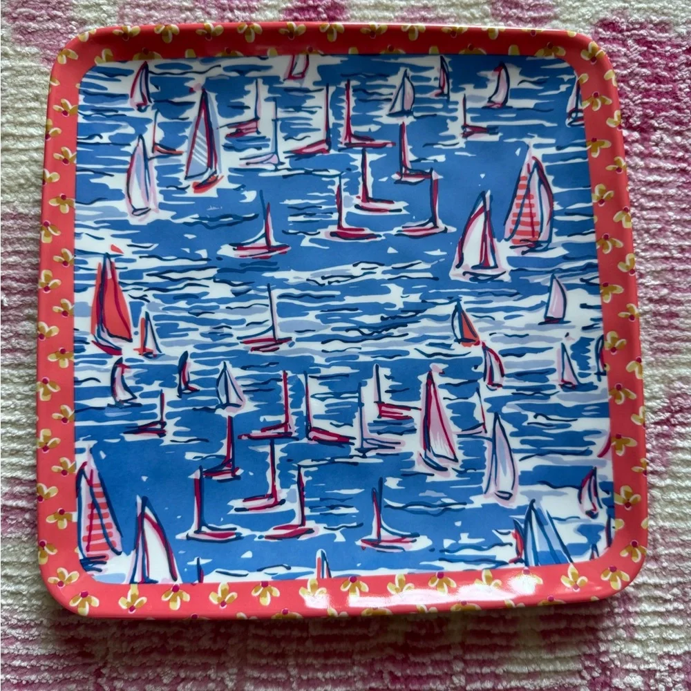 NWOB Lilly Pulitzer Set of 4 Square Melamine Plates Boatylicious Sway With Me